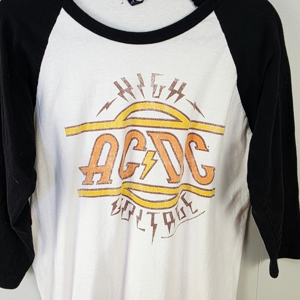 AC/DC High Voltage Raglan T-Shirt Tunic Long Medium Black White 3/4 Sleeve Rock - Picture 3 of 6